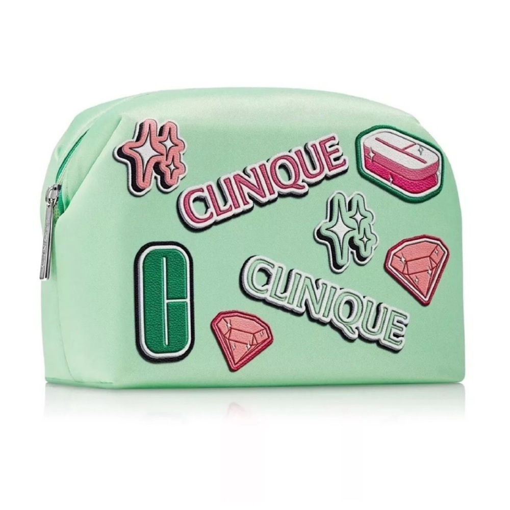 Clinique 7pc Travel Size Makeup Skincare Samples Gift Set, Green Bag, New 2024